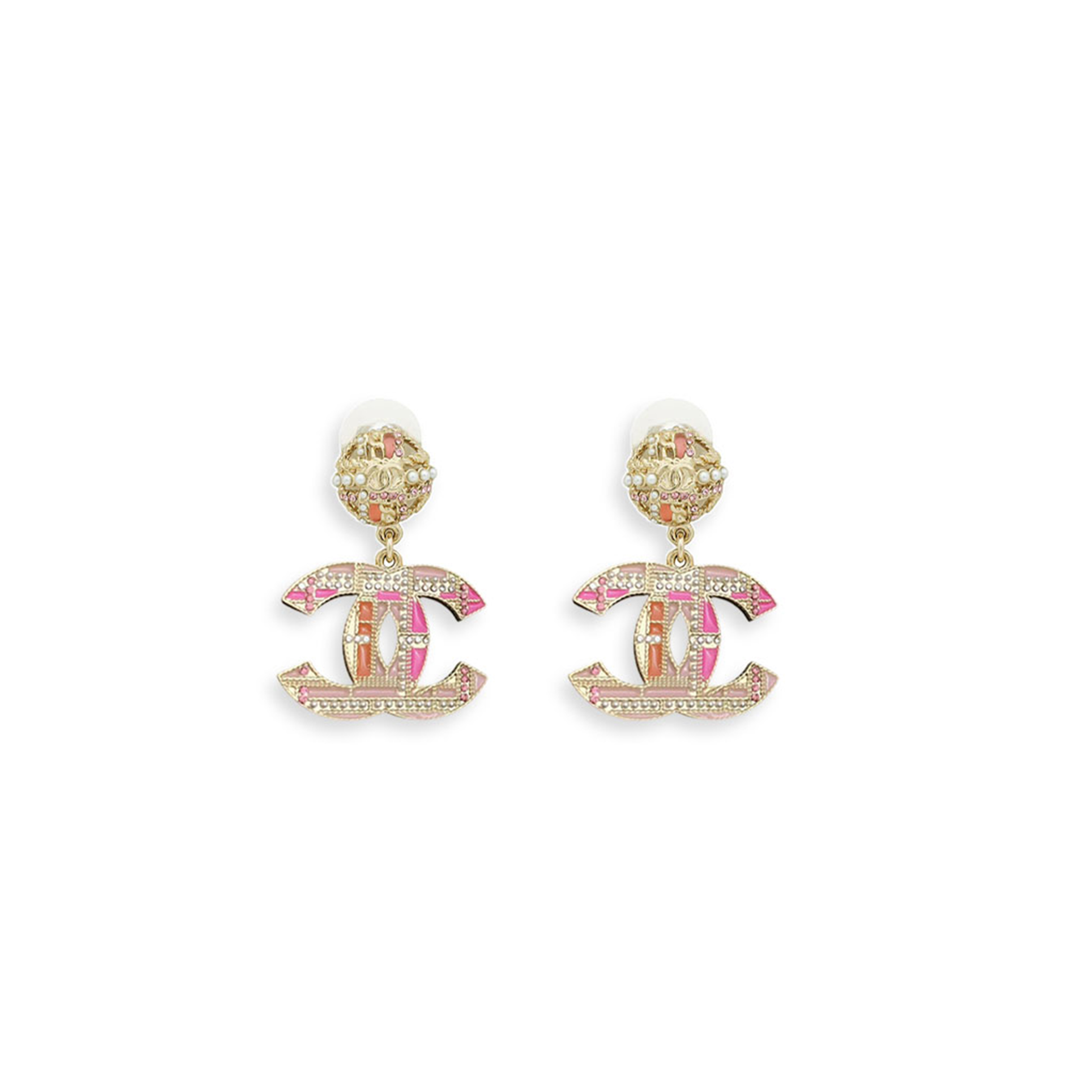 CHANEL PINK CC PEADS STUDS DROP EARRINGS AB2490 